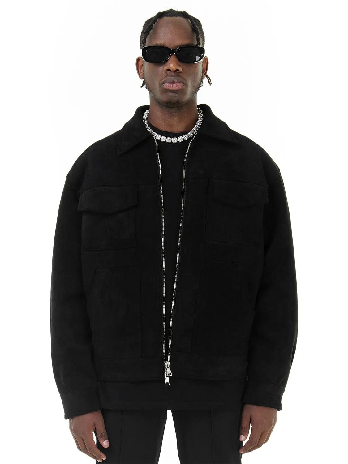 Y2K  Vintage High Street Suede Material Crock Jacket With Zipper Lapel Casual Short Jacket For Men