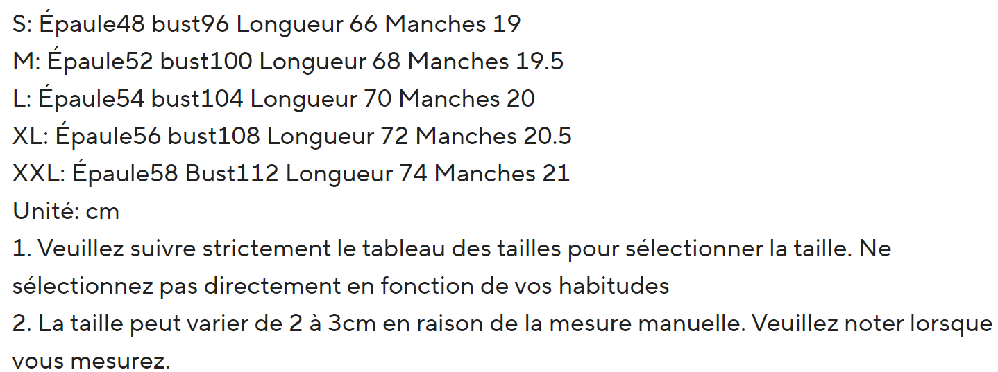 Guide de taille